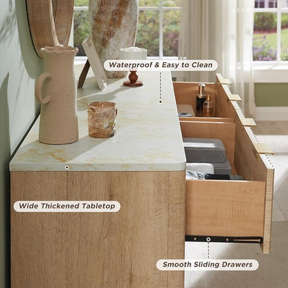 T4TREAM Fluted 6 Drawers Dresser, Curved Profile Design, Dresser TV Stand - Image 5