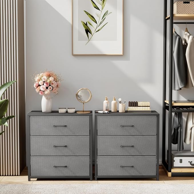 Nightstand with 3 Drawers for Bedroom, Storage Dresser with Fabric Drawers and - Image 9