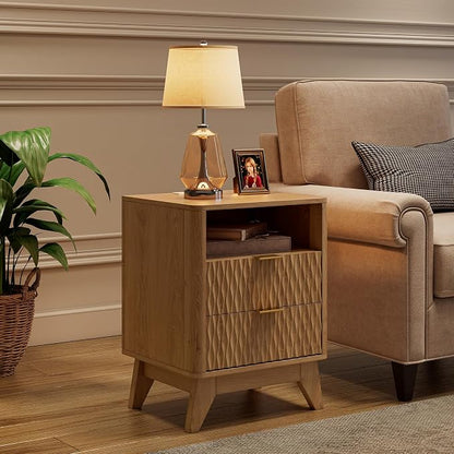 Fluted Nightstand with Charging Station, Bedside Table - Image 3