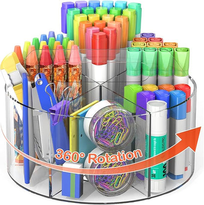 Acrylic Pen Holder, 360 Degree Rotating Pen Organizer, Rotating Desk Acrylic by Mefirt