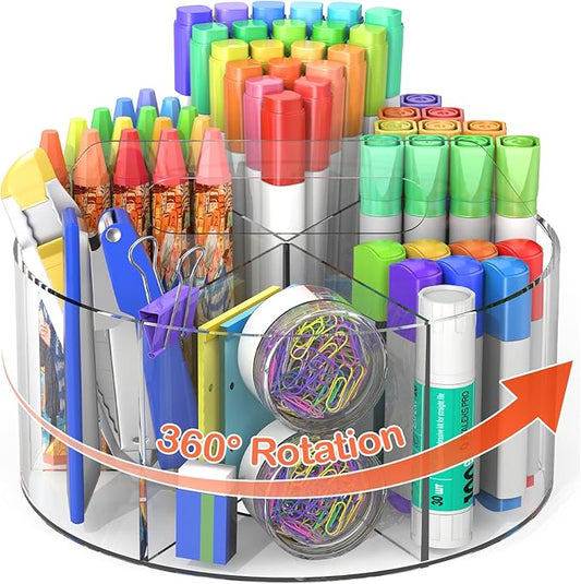 Acrylic Pen Holder, 360 Degree Rotating Pen Organizer, Rotating Desk Acrylic by Mefirt