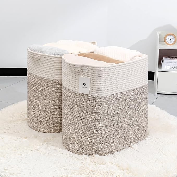 Tall Storage Baskets for Clothes Fabric Cotton Rope Storage Basket bin - Image 3