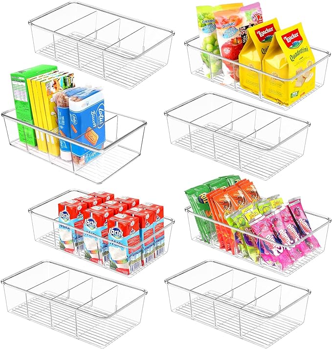 Snack Organizer for Pantry Shelf, 8 Pack Clear Plastic Pantry Storage Bins by YourBestHomeKitchenChoice