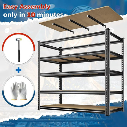 55" W Storage Shelves, 2550LBS Garage Shelving, 5-Tier Metal Shelving Unit - Image 7
