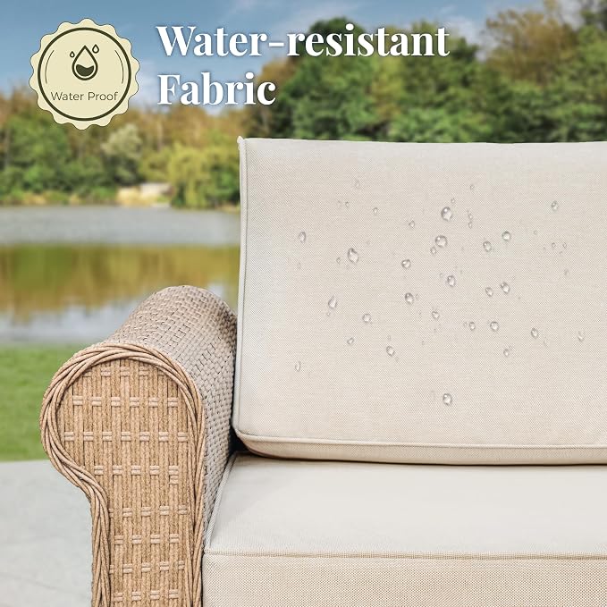 Patio Furniture Set, 6 Piece Outdoor Rattan Wicker Sectional Conversation Set - Image 7
