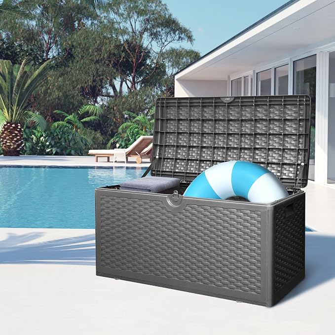 80 Plus Gallon Resin Deck Box, Waterproof Outdoor Storage Box - Image 2