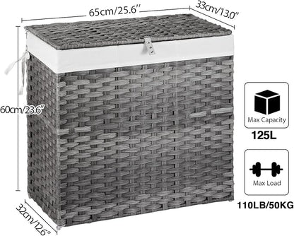 Greenstell Laundry Hamper with Lid, 125L Large Clothes Hamper with 3 Section & - Image 6