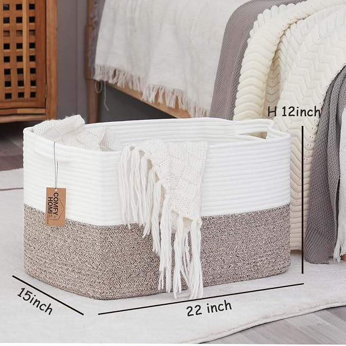 COMFY-HOMI Large Laundry for Organizing|Rectangle Cotton Rope Storage - Image 3