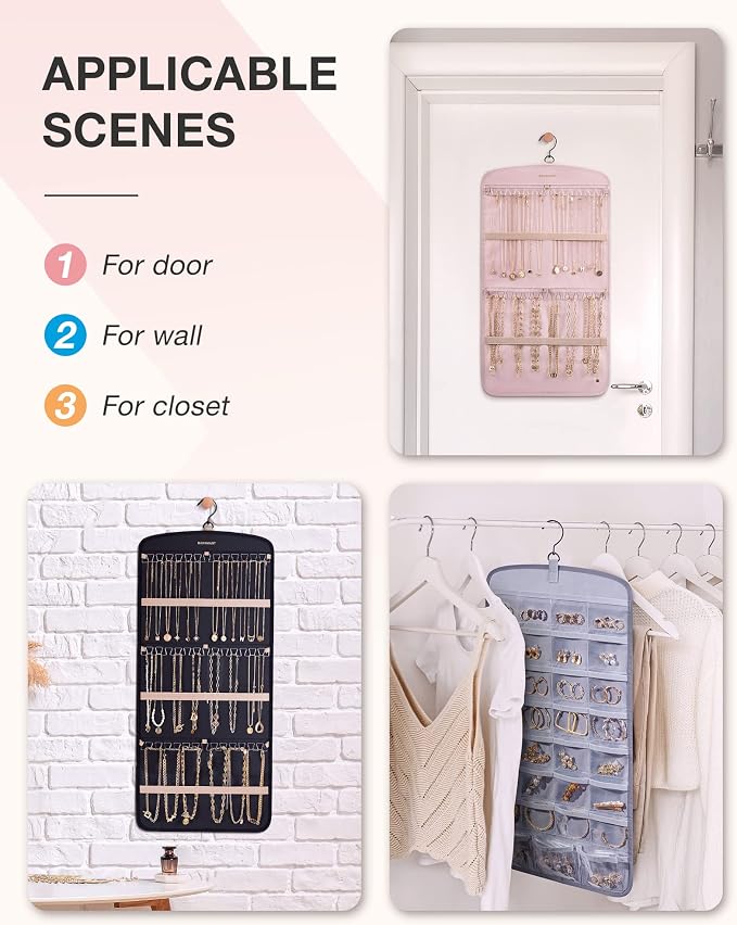 BAGSMART Hanging Jewelry Organizer, Necklace Holder Anti-tangle Earrings Rings - Image 5