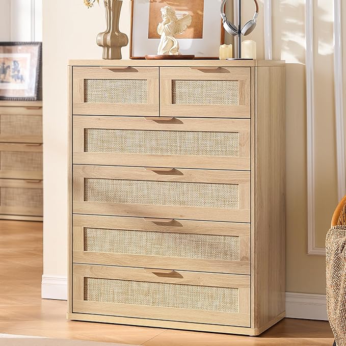 LEYAOYAO Rattan Dresser for Bedroom, Modern 6 Drawers Boho Dressers - Image 7
