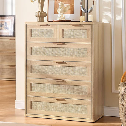 LEYAOYAO Rattan Dresser for Bedroom, Modern 6 Drawers Boho Dressers - Image 7