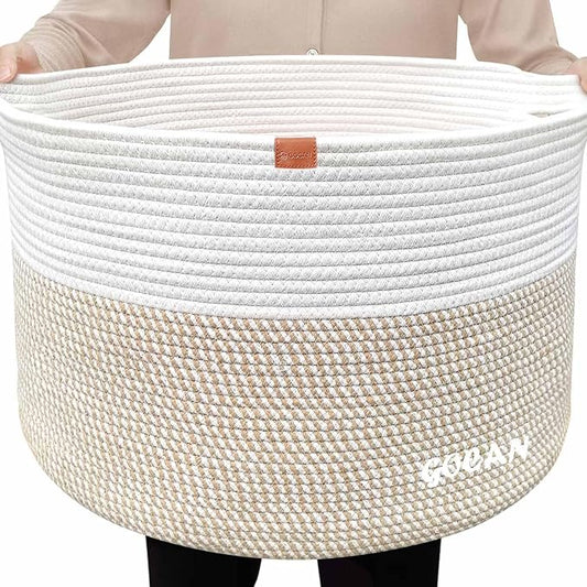 Large Laundry Basket Toy Storage Blanket Basket Woven Cotton Rope Baskets by GOCAN