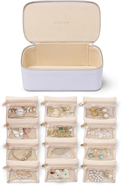 Vlando Jewelry Box with 12 Velvet Jewelry Bags Travel Jewelry Case by VLANDO