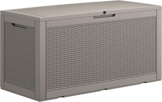 100 Gallon Deck Box Lockable Resin Outdoor Storage Box waterproof Outdoor by LHBGO