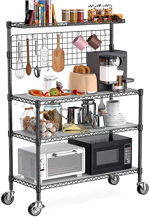 Leteuke Bakers Rack with Storage & Wheels, 42 Inch Microwave Stand Kitchen by Leteuke