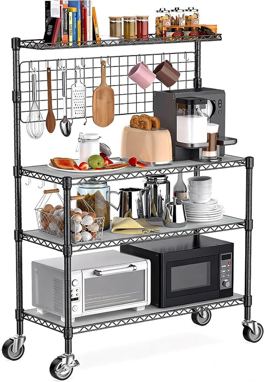Leteuke Bakers Rack with Storage & Wheels, 42 Inch Microwave Stand Kitchen by Leteuke