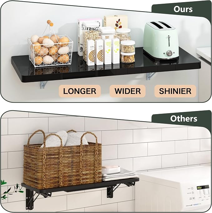 Clikuutory Wall Mounted High Gloss Folding Table 39.4" L x 19.7" W, Laundry - Image 7
