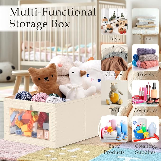 Criusia Closet Organizers and Storage, 4 Pack Linen Closet Baskets - Image 7