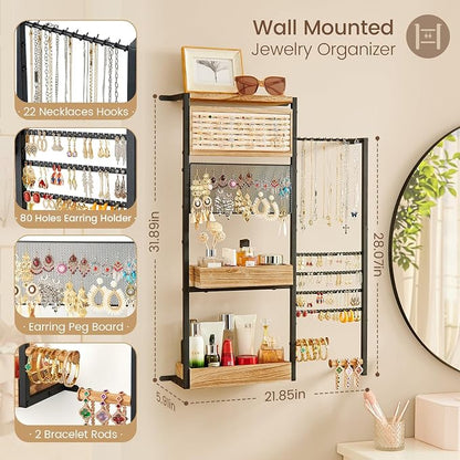 Pinzoveco Hanging Jewelry Organizer Wall Mounted, Large Hanging Jewelry - Image 2