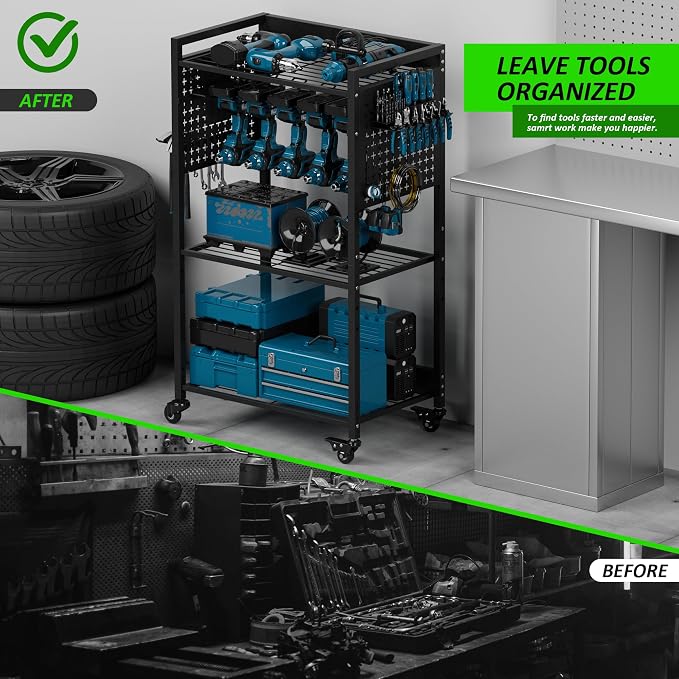 Power Tool Organizer Cart, Rolling Tool Drills Holders Storage Rack on Wheels - Image 7