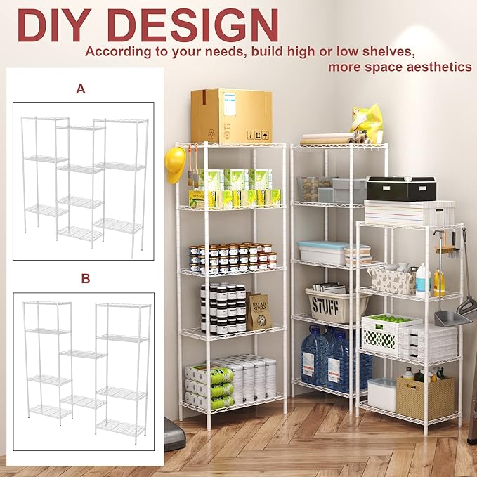 HOMEFORT 5-Shelving Unit, Adjustable Wire Shelving, Metal Wire Shelf Rack - Image 5