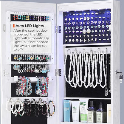 GISSAR Full Length Mirror Jewelry Cabinet, 6 LEDs Jewelry Armoire Wall Mounted - Image 7
