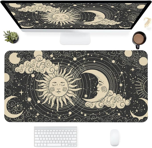 Desk Mat, Celestial Sun and Moon Extended Gaming Mouse Pad by SKYDAWNY