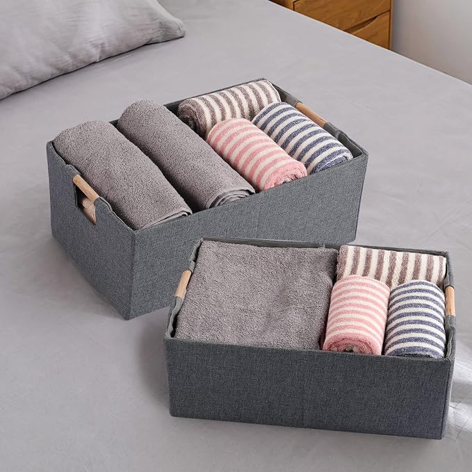 Fabric Storage Bin 3 Pack Foldable Cotton Linen Storage Basket - Image 6
