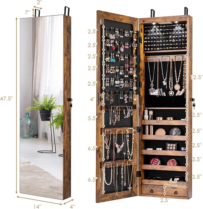 HAPPYGRILL Over the Door Jewelry Organizer, Hanging Jewelry Storage Cabinet - Image 5