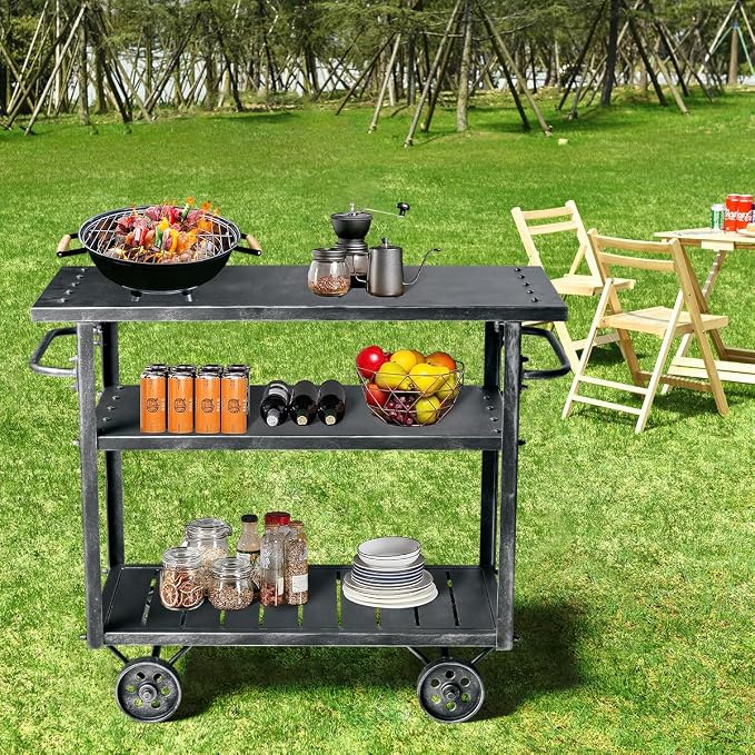 Diwhy Industrial 3 Tier Rolling Utility Storage Cart Wine Beverage, Metal Wine - Image 7