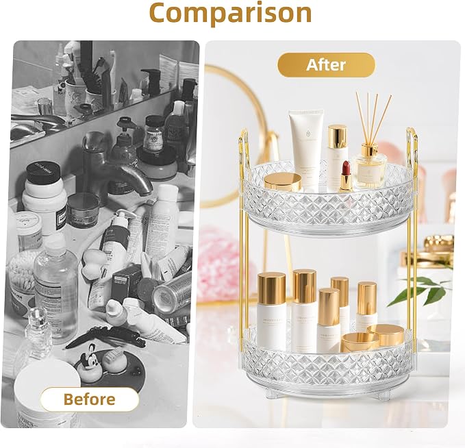 360 Rotating Makeup Organizer for Vanity, 2Tier Adjustable Perfume Organizer - Image 5