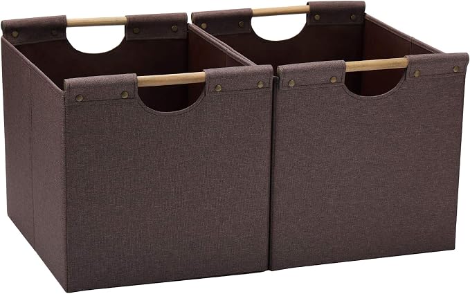 HOONEX Large Collapsible Storage Bins, Linen Fabric, 2 Pack, Storage Baskets by HOONEX