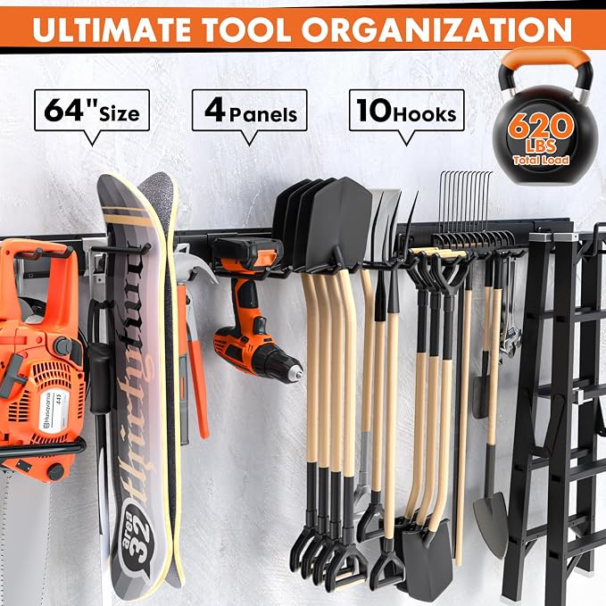 64 Inches Garage Storage, Garage Organization, Wall Mount Garden Tool Organizer - Image 5