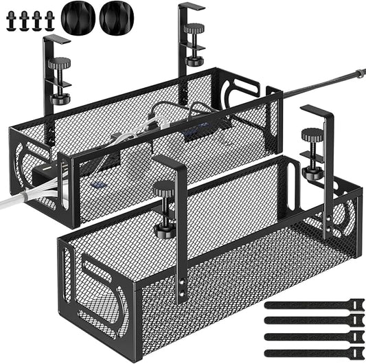 Under Desk Cable Management Tray, 15.7'' No Drill Steel Desk Cable Organizers by BESTFORYOU
