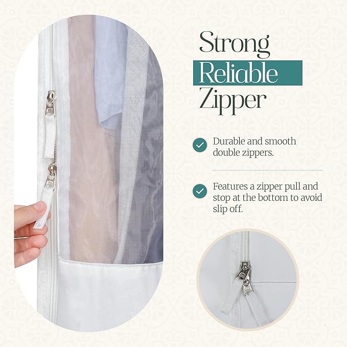 Premium 60” Cotton Garment Bag For Hanging Clothes And Storage | Wide 6” Gusset - Image 4