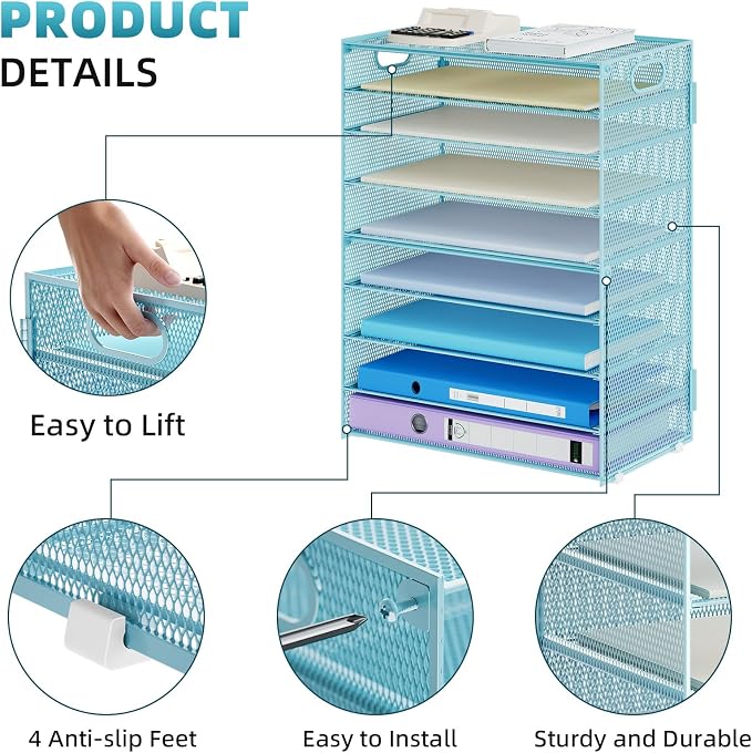 Marbrasse Paper Organizer Letter Tray, 9 Tier Mesh File Organizer - Image 3