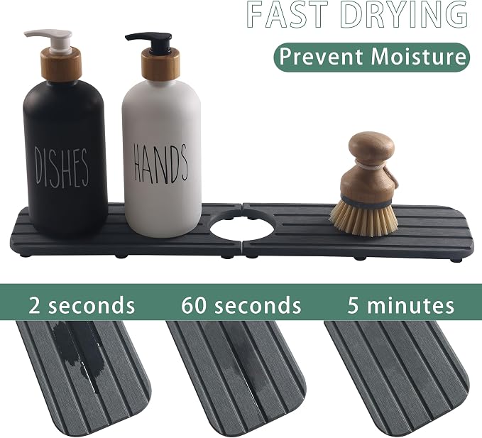 17inch x 4inch Kitchen Sink Faucet Mat, Water Absorbing Stone Faucet Splash - Image 3