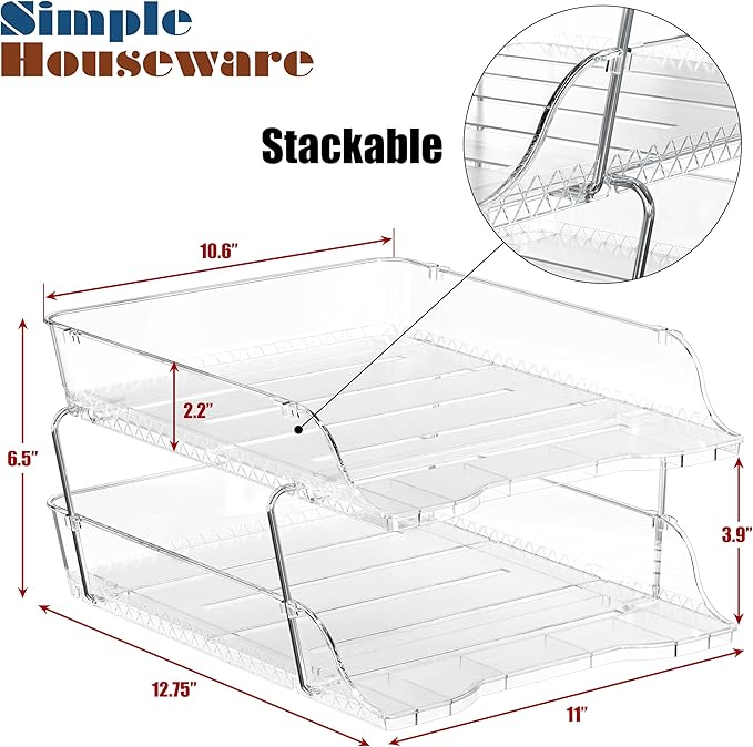 Simple Houseware 2-Tier Clear Stackable Letter Tray Organizer – Desktop File - Image 5