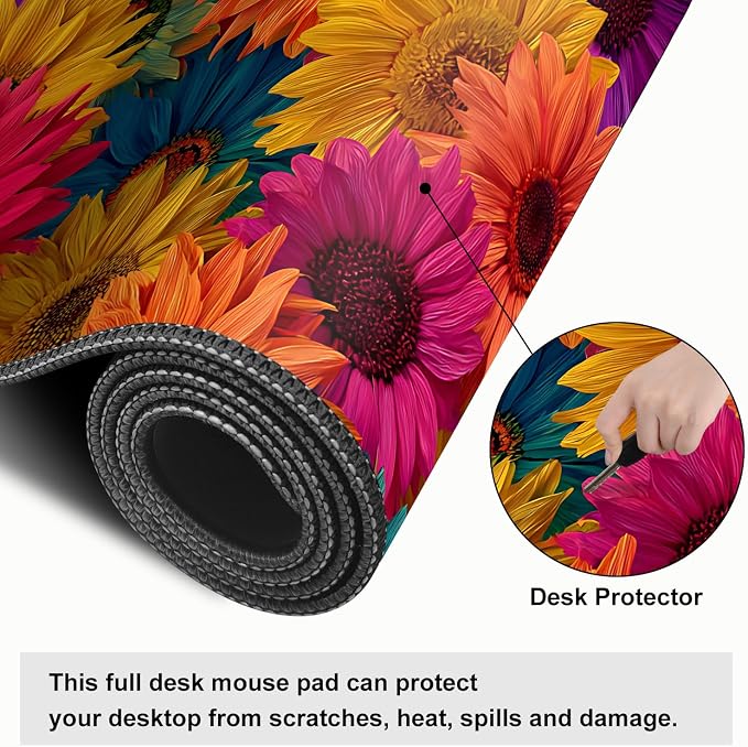 Colorful Floral Mouse Pad – Large Extended Desk Mat 31.5 x 11.8 in– Bright - Image 4