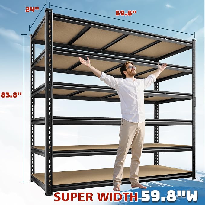 83.8"H Garage Shelving 59.8"W Metal Shelving 3000LBS Storage Shelves Heavy Duty - Image 2