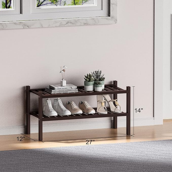 2 Tier Bamboo Shoe Rack for Closet Free Standing Wood Shoe Shelf for Entryway - Image 3