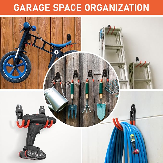 Garage Hooks with Anti-Slip Coating, Heavy Duty Wall Mount Storage Hooks - Image 4