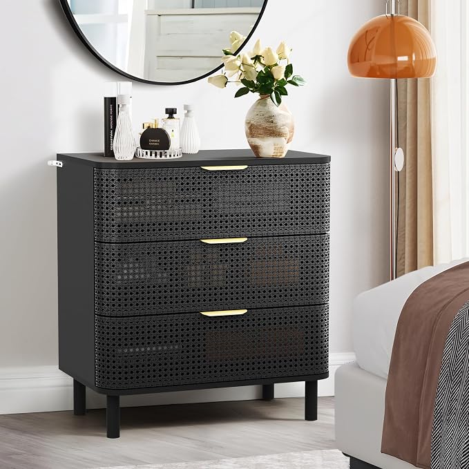 ORRD 3 Drawer Dresser, Modern Iron Rattan Cabinet Dresser - Image 7