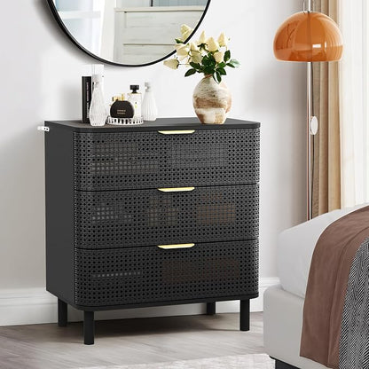 ORRD 3 Drawer Dresser, Modern Iron Rattan Cabinet Dresser - Image 7