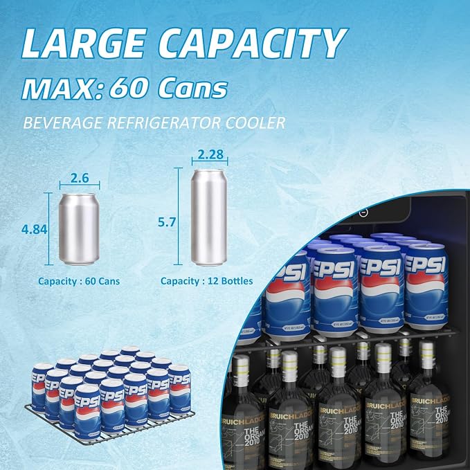 1.3 Cubic Feet Mini Fridge, 60 Can Freestanding Beverage Refrigerator - Image 5