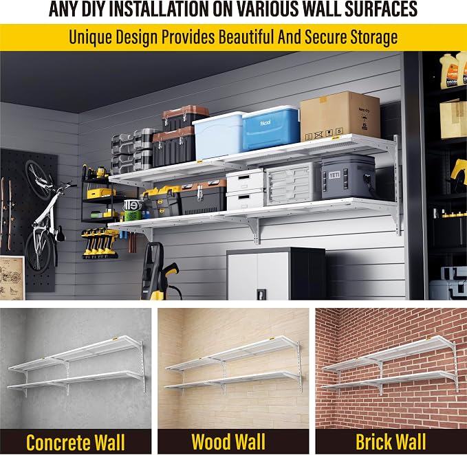 2-Pack 2 Tier 1.3x4ft Garage Shelving Wall Mounted, 520lbs Load - Image 7