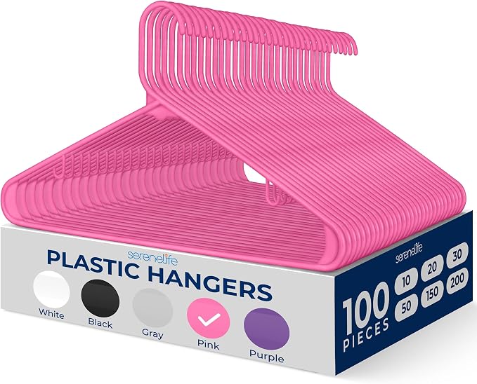 SereneLife 100-Piece Plastic Shirt Hangers – Non-Slip, Heavy Duty Clothing by SereneLife