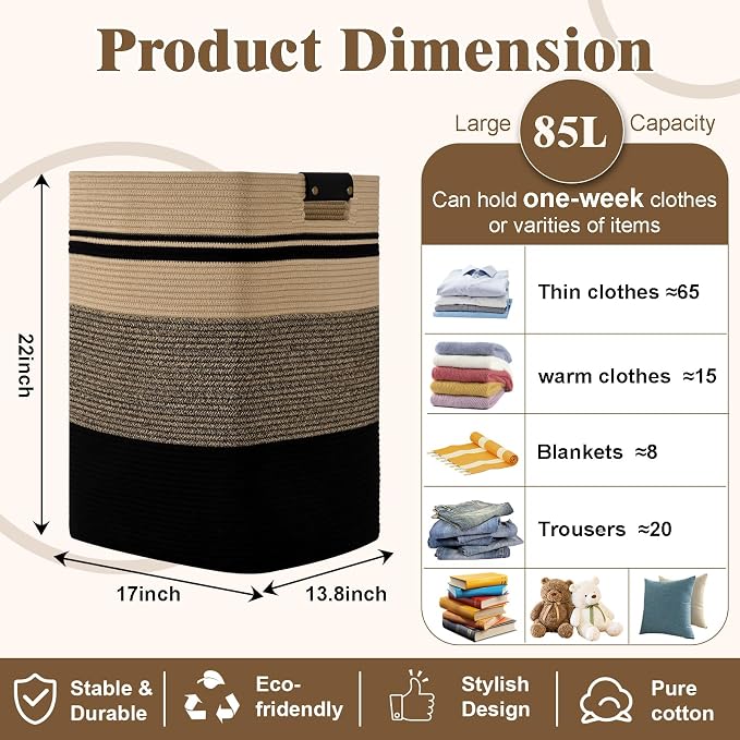 Laundry Hamper, 85L Tall Laundry Basket - Image 3