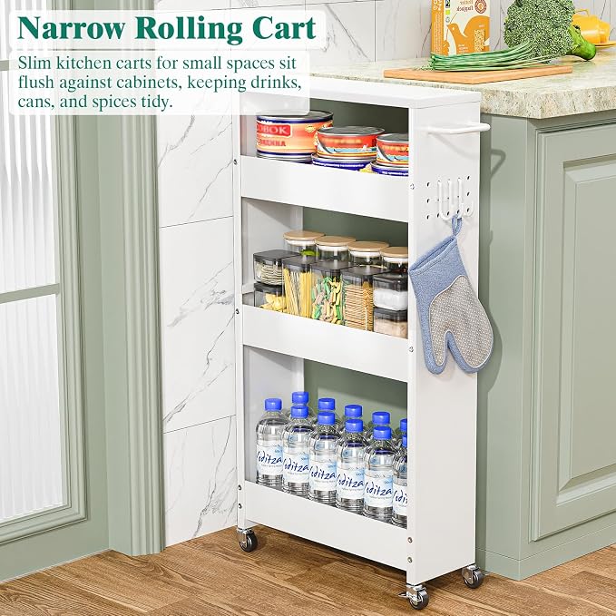 Slim Storage Cart, 4 Tier Rolling Kitchen Cart on Wheels - Image 6