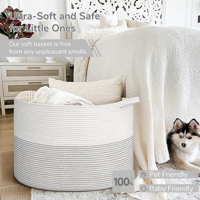 INDRESSME 115L Extra Large Blanket Basket, Cotton Rope Toy Baskets Storage Kids - Image 5